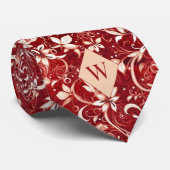 Garnet Red und Creme Monogram Krawatte (Gerollt)