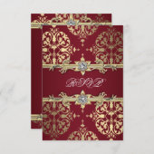 Garnet Ruby Red Gold Black Damask Party Einladung (Vorne/Hinten)