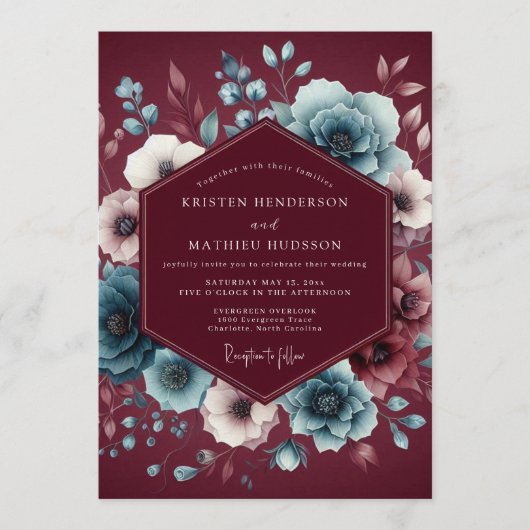 Garnet Slate Moody Bloom Wedding Einladung (Vorderseite)