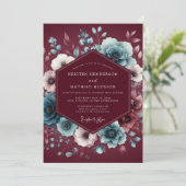 Garnet Slate Moody Bloom Wedding Einladung (Stehend Vorderseite)