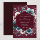 Garnet Slate Moody Bloom Wedding Einladung (Vorne/Hinten)