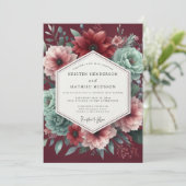 Garnet Teal Dramatic Wedding Einladung (Stehend Vorderseite)