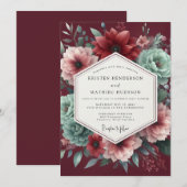 Garnet Teal Dramatic Wedding Einladung (Vorne/Hinten)