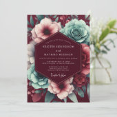 Garnet Teal Moody Bloom Wedding Einladung (Stehend Vorderseite)