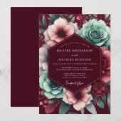 Garnet Teal Moody Bloom Wedding Einladung (Vorne/Hinten)