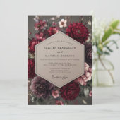 Garnet Velvet Bloom Wedding Einladung (Stehend Vorderseite)