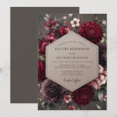 Garnet Velvet Bloom Wedding Einladung (Vorne/Hinten)