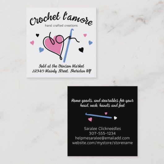 Garnhandwerk Häkelhaken Quadratische Visitenkarte (Vorne/Hinten)