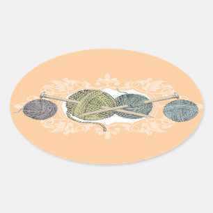 Garnkarte aus handgezogenen Stricknadeln Ovaler Aufkleber