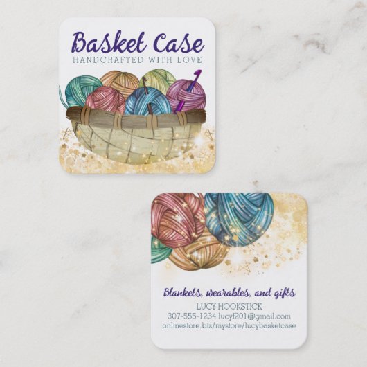 Garnkorb-Häkelhaken, handgearbeitete Handarbeit Quadratische Visitenkarte (Vorne/Hinten)