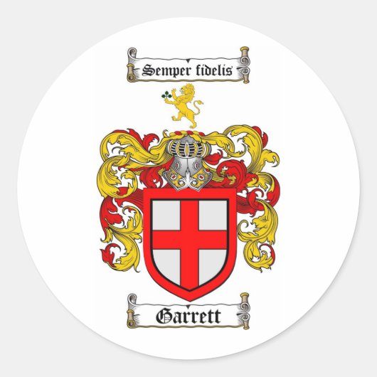 GARRETT-FAMILIENWAPPEN - ARRETT COAT OF ARMS RUNDER AUFKLEBER (Vorderseite)