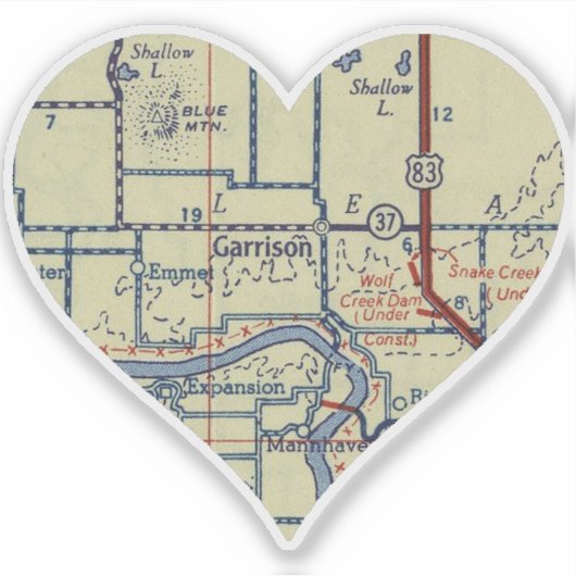 Garrison ND Vintag Map Aufkleber (Vorderseite)