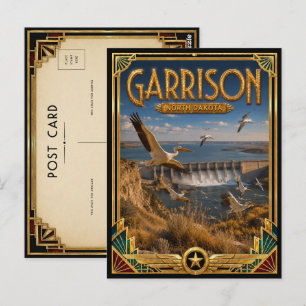 Garrison North Dakota Vintage Art Deco Golden Age Postkarte
