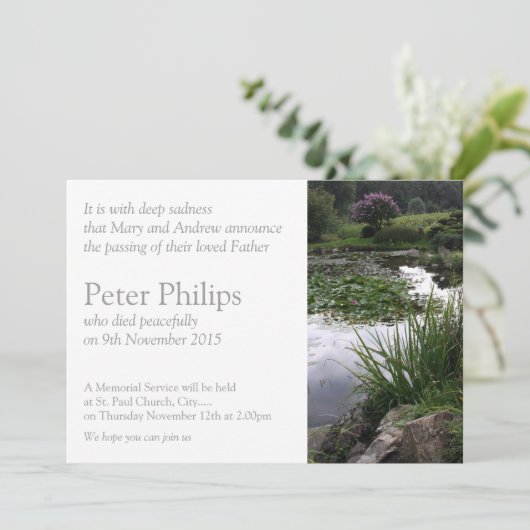 Garten 2 Friedlicher Teich Beerdigung Ankündigung (Stehend Vorderseite)
