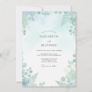 Garten-Aqua-Minz-Blatt-Hochzeit Einladung