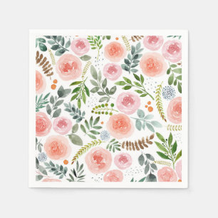 Garten - Aquarell-Rose und Leaf-Muster Serviette