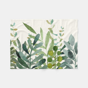Garten - Aquarell Rustikale Botanische Blätter Fleecedecke