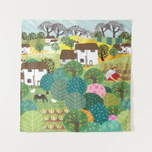 Garten, Bauernhof, Natur und Landschaft. Vintage E Wandteppich