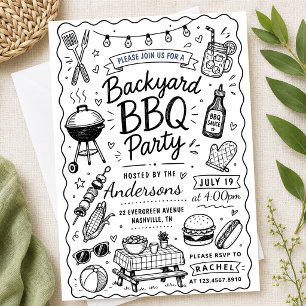 Garten- BBQ- Party Sommer Handgezeichnete Kritzele Einladung