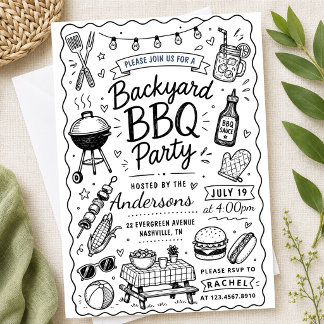 Garten- BBQ- Party Sommer Handgezeichnete Kritzele Einladung