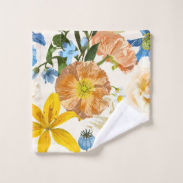 Garten Blume. Magische Lilie, daisy, Mohn, Rose. Waschlappen