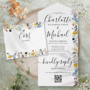 Garten-Blumen-QR-Code-Unterschrift-Skript Hochzeit All In One Einladung