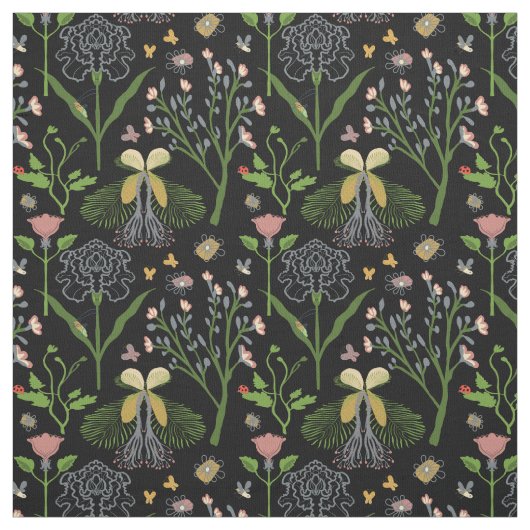 Garten-Blumen, Schmetterlinge, Heuschrecke, Stoff (Muster)