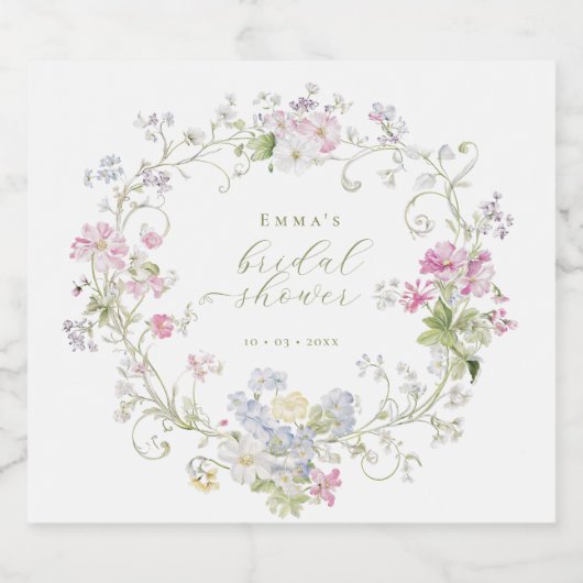 Garten Boho Wildblumen Brautparty Schaumweinetikett (Einzelnes Label)