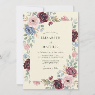 Garten Burgunder Blaue Rose Hochzeit Einladung