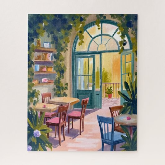 Garten Café | Botanische Aquarellmalerei Puzzle (Vertikal)
