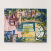 Garten Café | Botanische Aquarellmalerei Puzzle (Horizontal)
