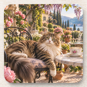 Garten Café Katze entspannt sich auf eleganter Blu Getränkeuntersetzer