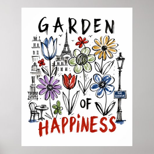Garten der Glückseligkeit – Pariser Blumen-Skizze Poster (Vorne)