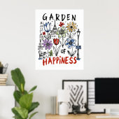 Garten der Glückseligkeit – Pariser Blumen-Skizze Poster (Heimbüro)