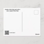 Garten der Götter mit schneebedeckten Pikes Peak Postkarte (Rückseite)