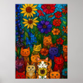 Garten der Katzen Buntglas-Blumenkunst  Poster (Vorne)