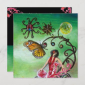 GARTEN DER MELISSA 2, hell rot, rosa grün Einladung (Vorne/Hinten)