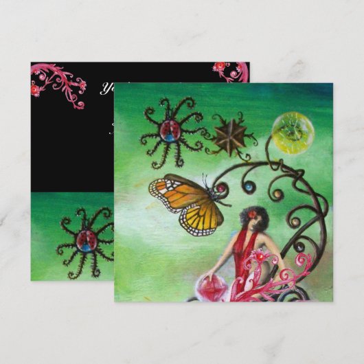 GARTEN DER MELISSA 2, hell rot, rosa grün Einladung (Vorne/Hinten)