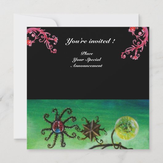 GARTEN DER MELISSA 2, hell rot, rosa grün Einladung (Rückseite)