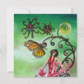 GARTEN DER MELISSA 2, hell rot, rosa grün Einladung (Vorderseite)