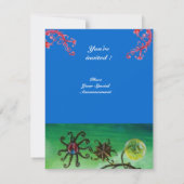 GARTEN DER MELISSA, hell rot, rosa blau Einladung (Rückseite)