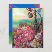 GARTEN DER MELISSA, hell rot, rosa blau Einladung (Vorne/Hinten)