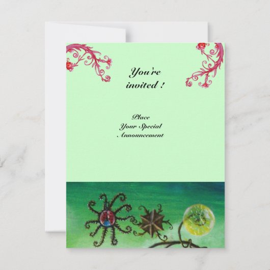 GARTEN DER MELISSA, hell rot, rosa grün Einladung (Rückseite)