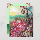 GARTEN DER MELISSA, hell rot, rosa grün Einladung (Vorne/Hinten)