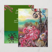 GARTEN DER MELISSA, hell rot, rosa grün Einladung (Vorne/Hinten)