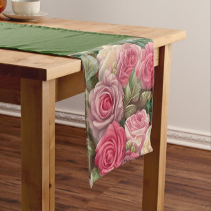 Garten der viktorianischen Rose - Pastellrosa Blum Kurzer Tischläufer