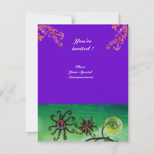 GARTEN DES MELISSA, hell rot, rosa violett Einladung (Rückseite)