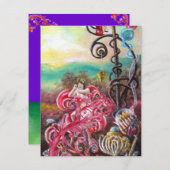 GARTEN DES MELISSA, hell rot, rosa violett Einladung (Vorne/Hinten)