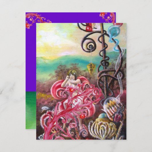 GARTEN DES MELISSA, hell rot, rosa violett Einladung (Vorne/Hinten)