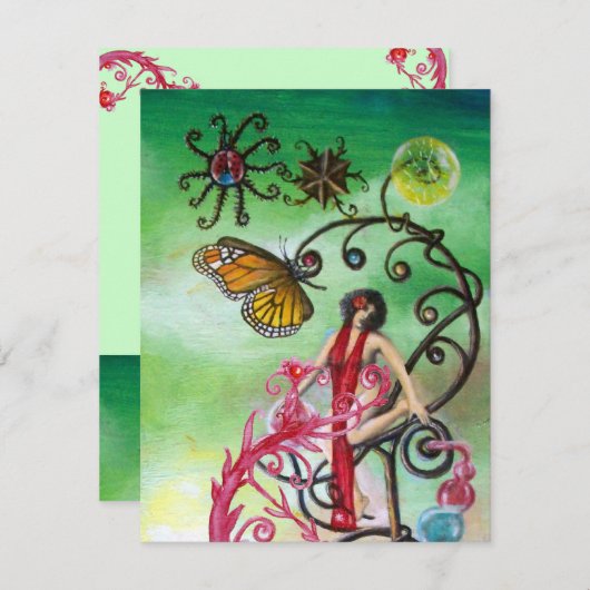 GARTEN DES MELISSA Hellrosa Blau Einladung (Vorne/Hinten)